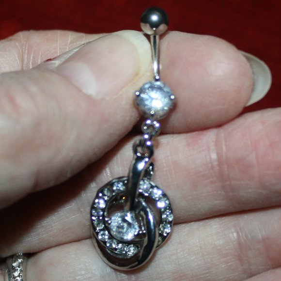 Stainless Steel Silver Crystal Belly Ring 14 Gauge - Picture 3 of 3